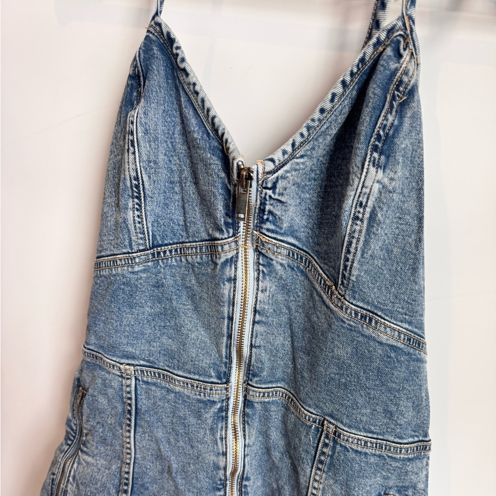 AE Denim Halter Zip Front Mini Dress Size 12 - Picture 3 of 7